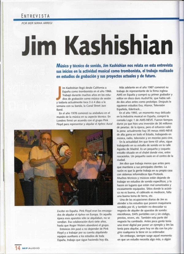 Página 1 de un artículo sobre Kash en una revista Española de sonido.  Clik con el dedo derecho para copiar y poder leer la página entera.